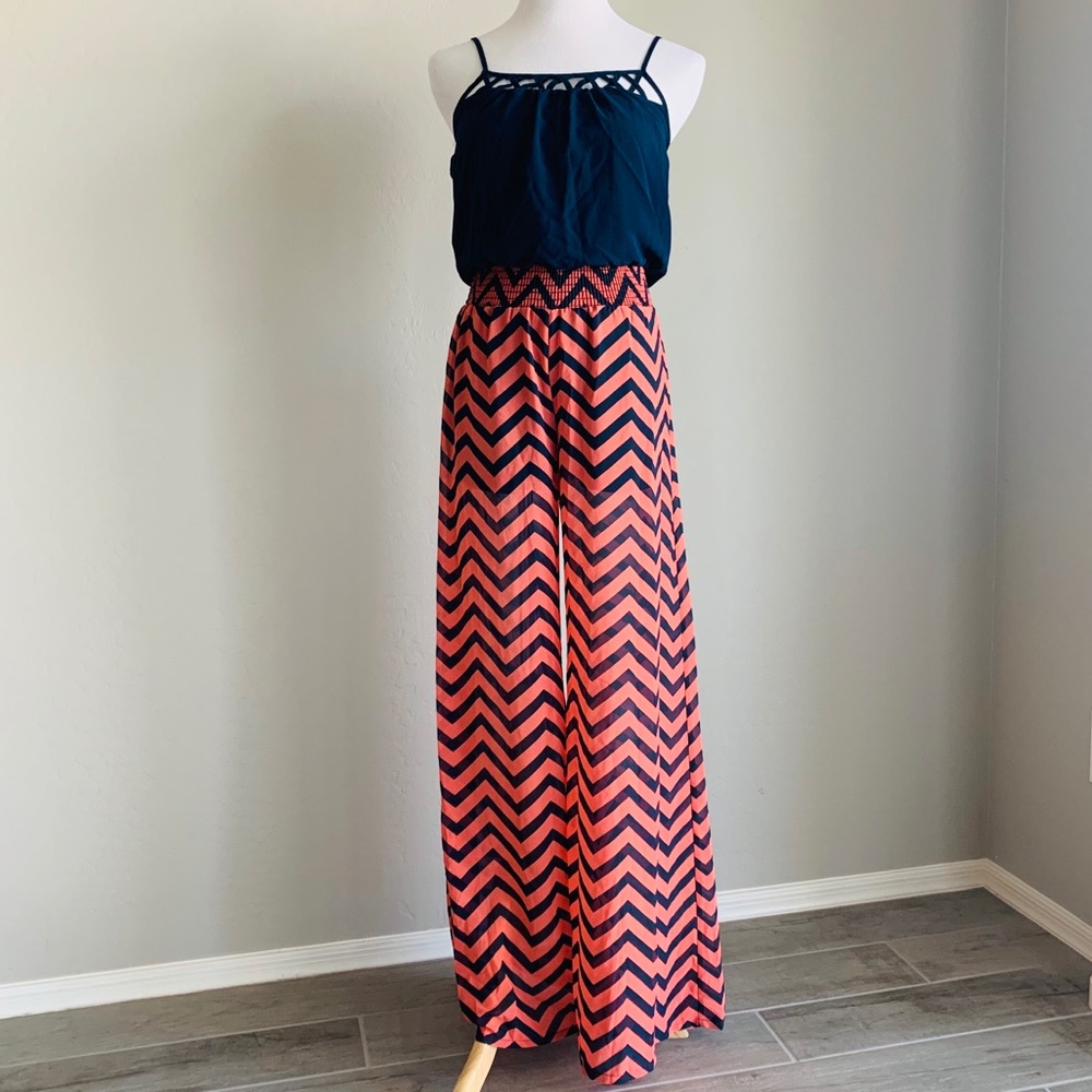 Navy & Coral Chevron Jumpsuit